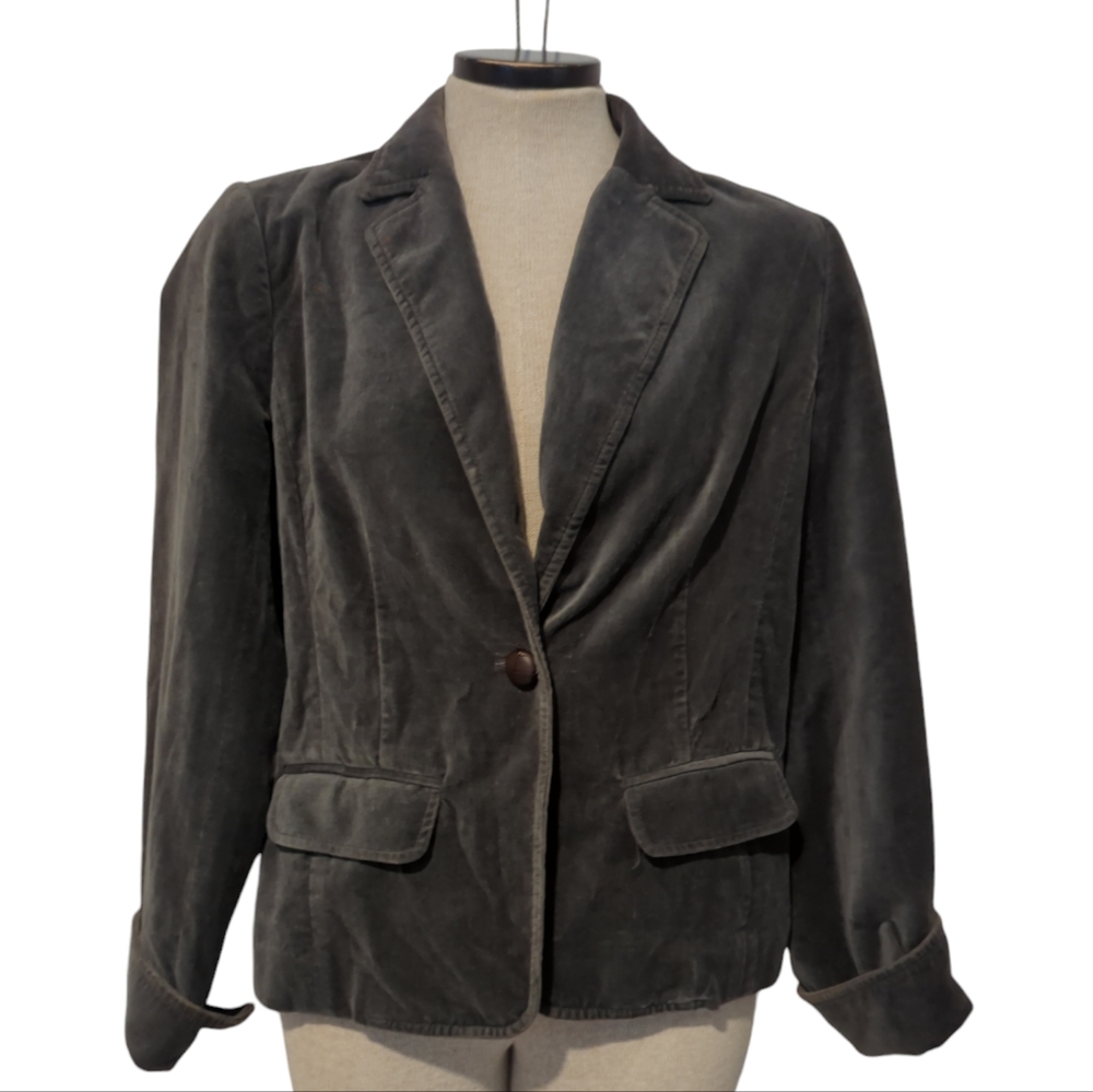 Vintage J Crew Blazer Jacket Velvet Pewter Gray Size 8 One Button preppy-434